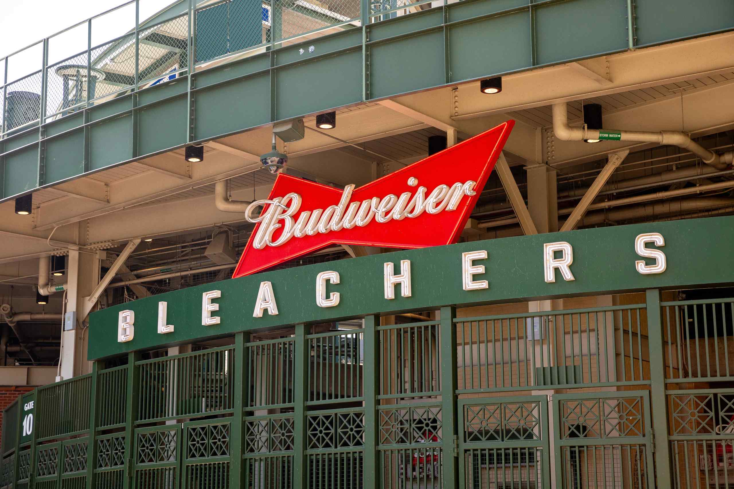 A photo of the outside of the Budweiser bleachers.